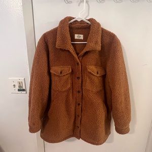Eden Sherpa Overshirt from Marine Layer. Color cashew brown, size medium.